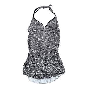 Kenneth Cole Reaction Swimsuit XL Black White Abstract Halter Ruched Swim Dress